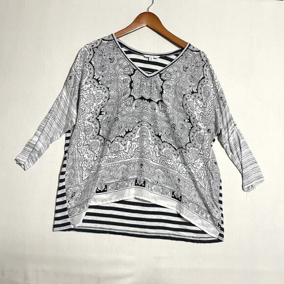 CAbi Women's Paisley Striped Layered Blouse Top Black White - Size S - Picture 2 of 8